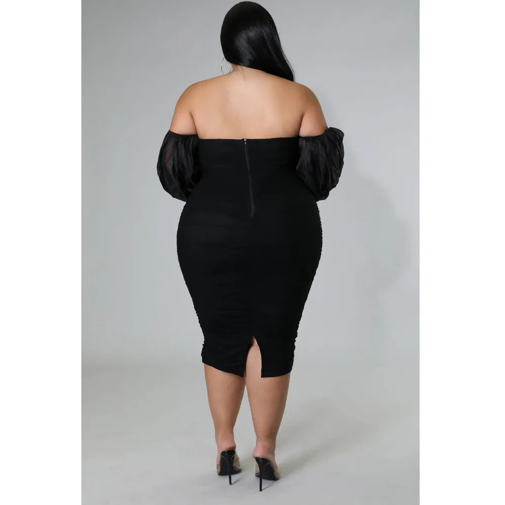 Plus Size Off Shoulder Mesh Sleeve Dress for Women