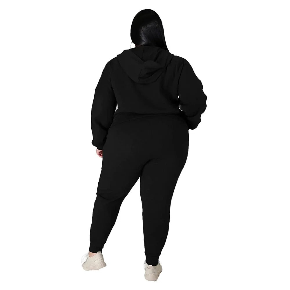 Plus Size Two Piece Pocket Hoodie & Tracksuit Womens