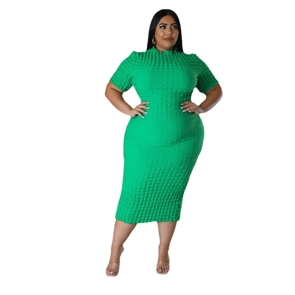 Plus Size Women Elegant Short Sleeve Bubble Dress