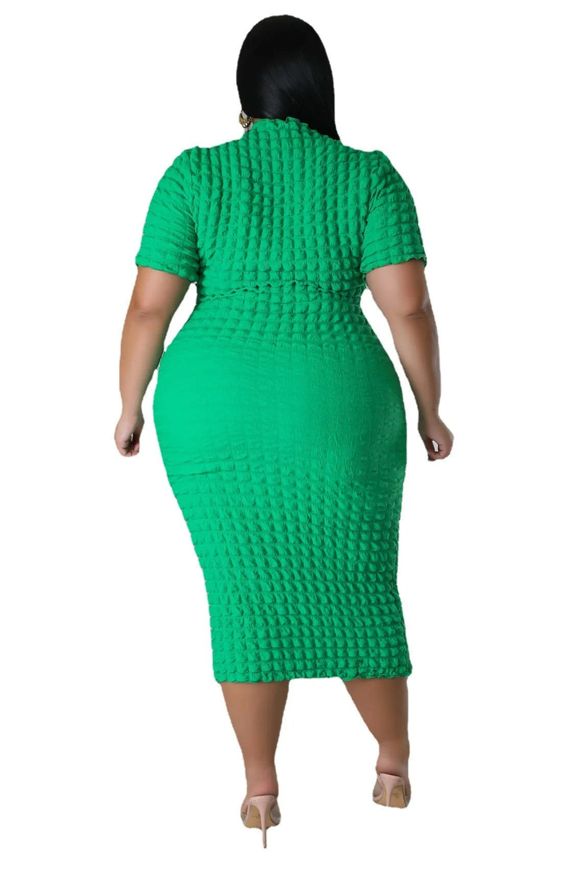 Plus Size Women Elegant Short Sleeve Bubble Dress