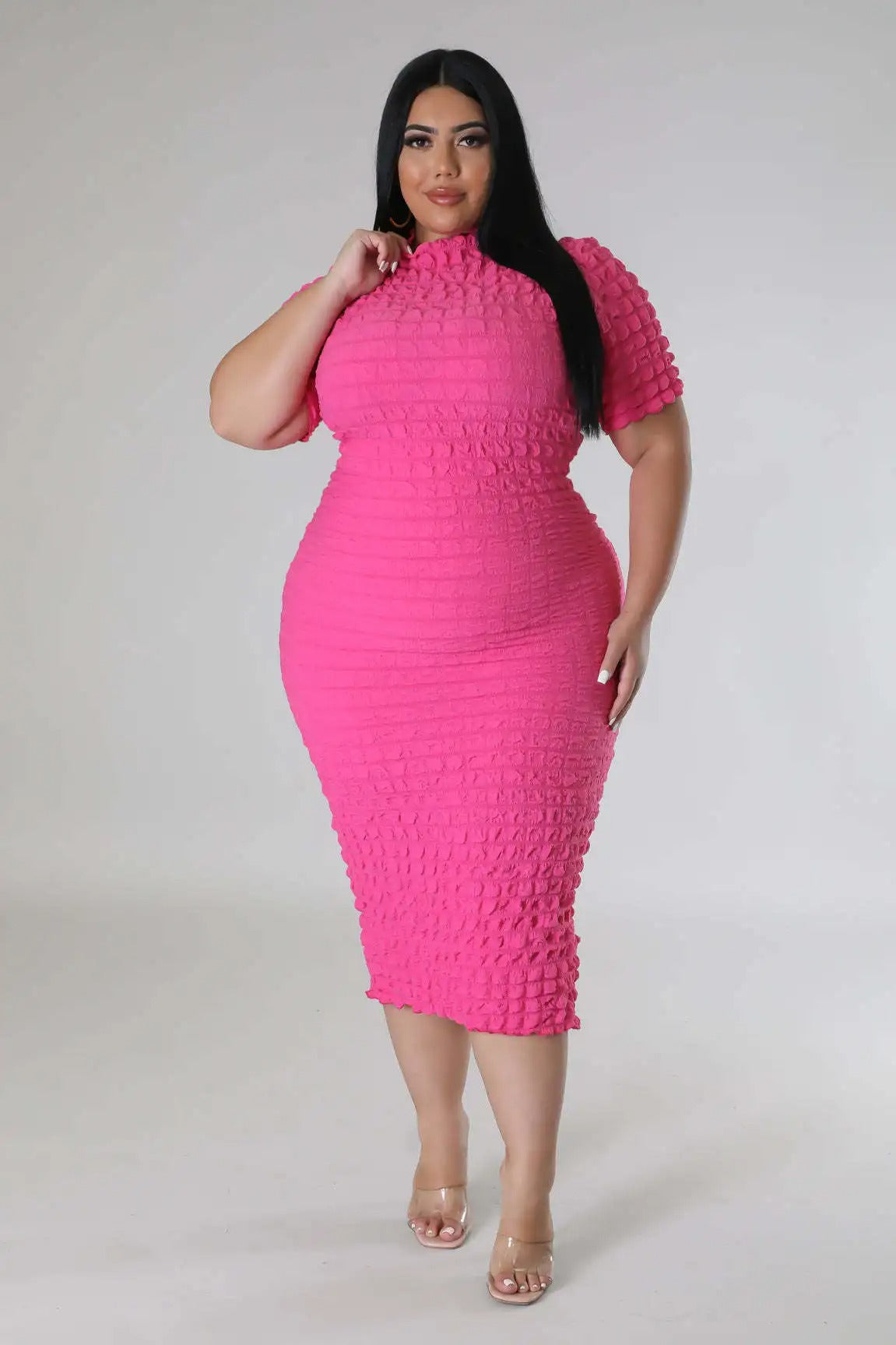 Plus Size Women Elegant Short Sleeve Bubble Dress