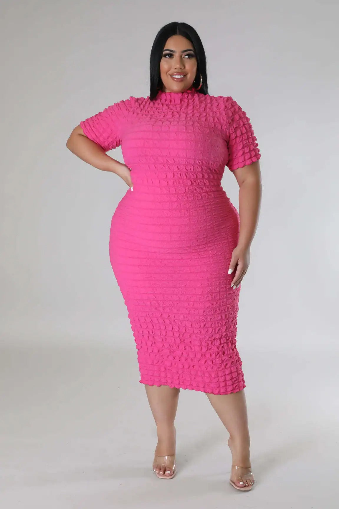 Plus Size Women Elegant Short Sleeve Bubble Dress