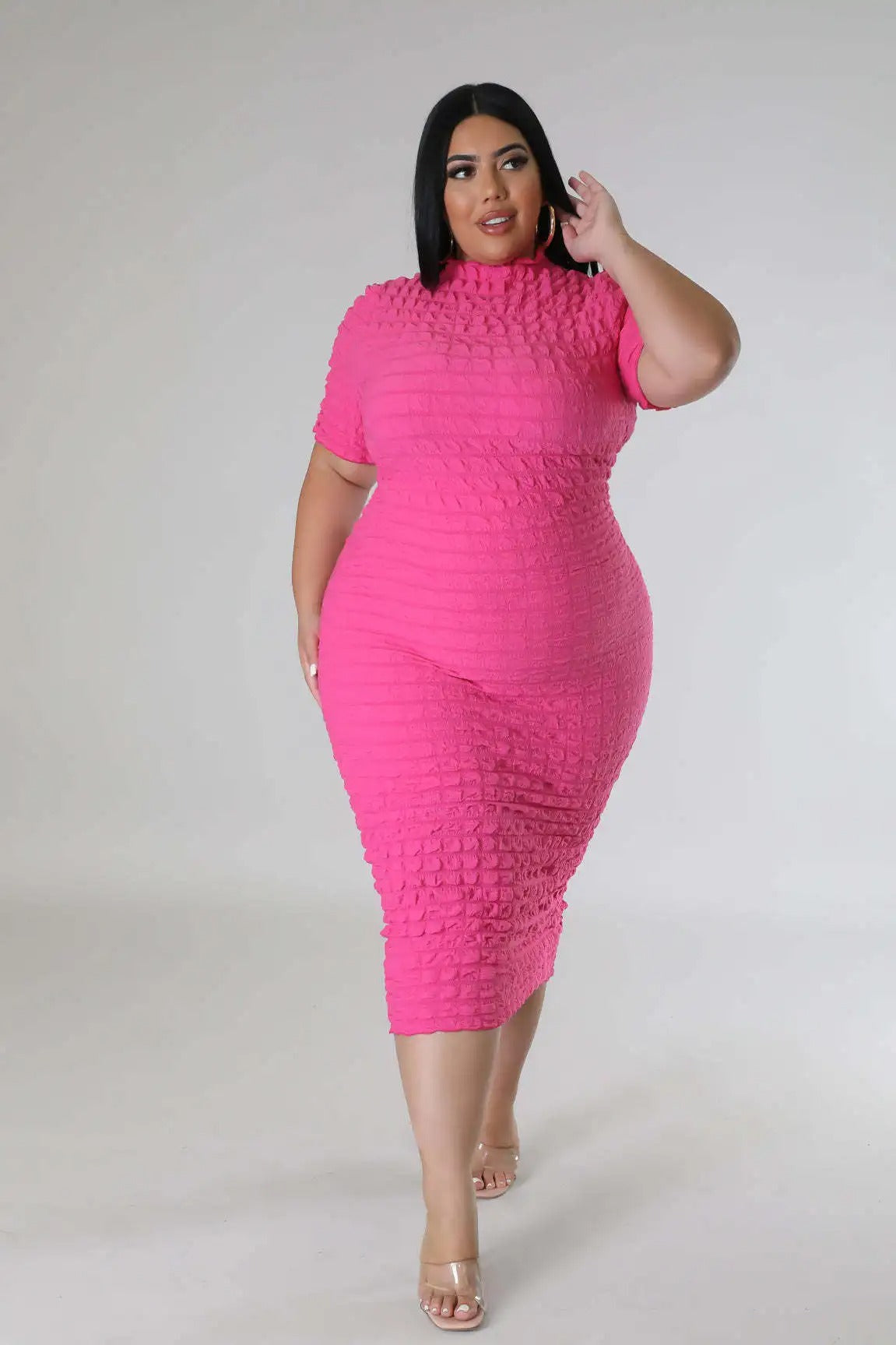 Plus Size Women Elegant Short Sleeve Bubble Dress