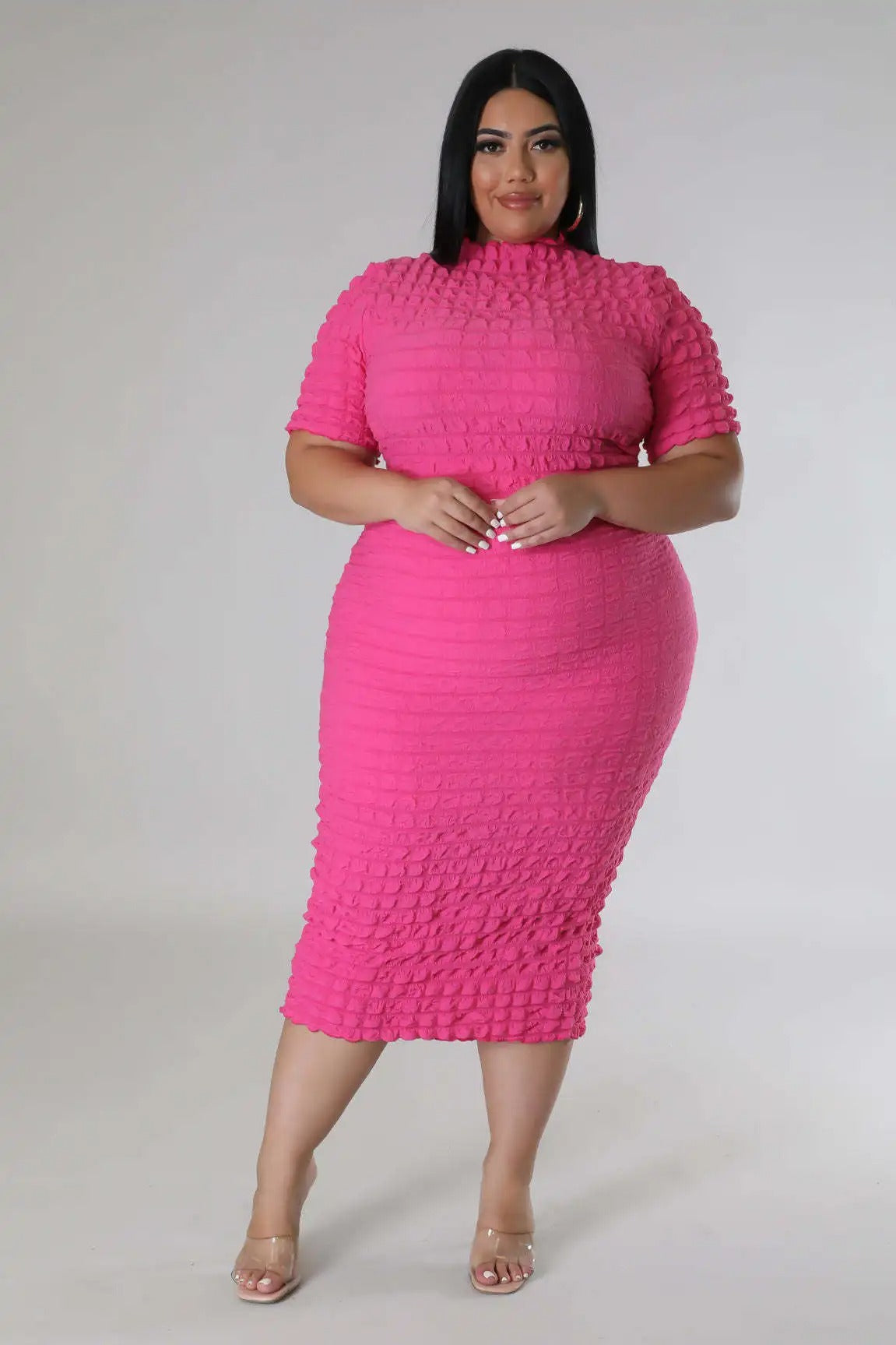 Plus Size Women Elegant Short Sleeve Bubble Dress