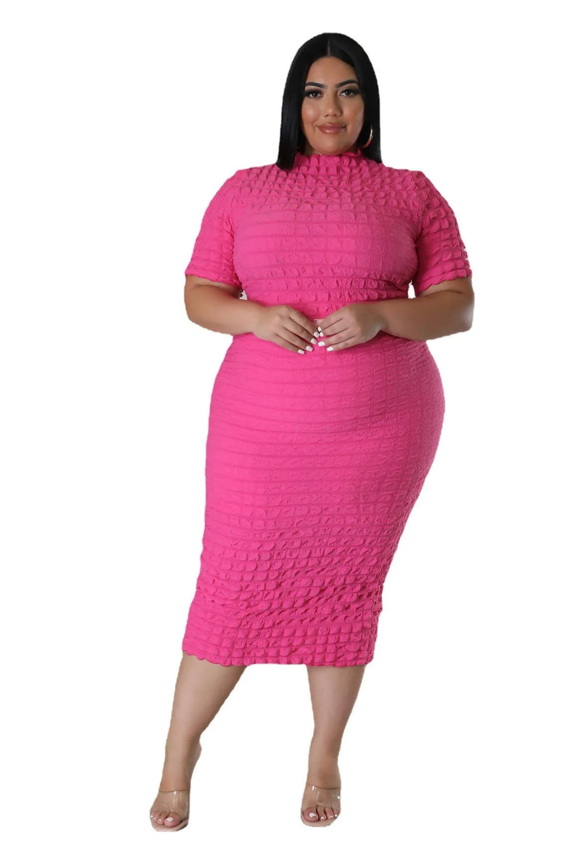 Plus Size Women Elegant Short Sleeve Bubble Dress