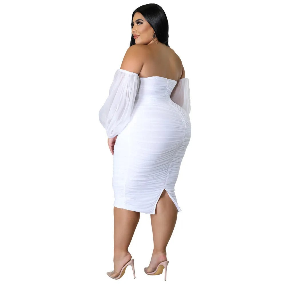 Plus Size Off Shoulder Mesh Sleeve Dress for Women