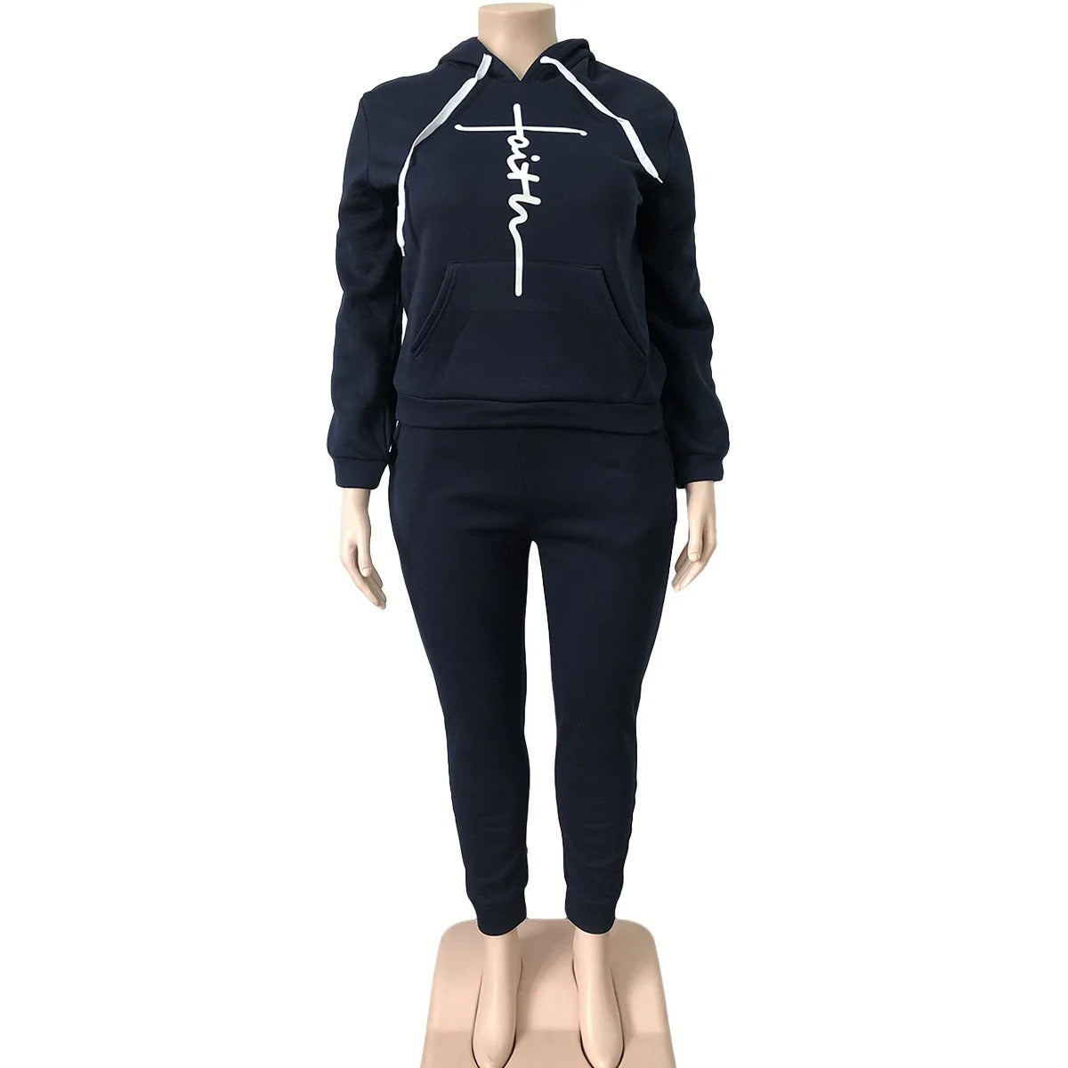 Plus Size Two Piece Pocket Hoodie & Tracksuit Womens