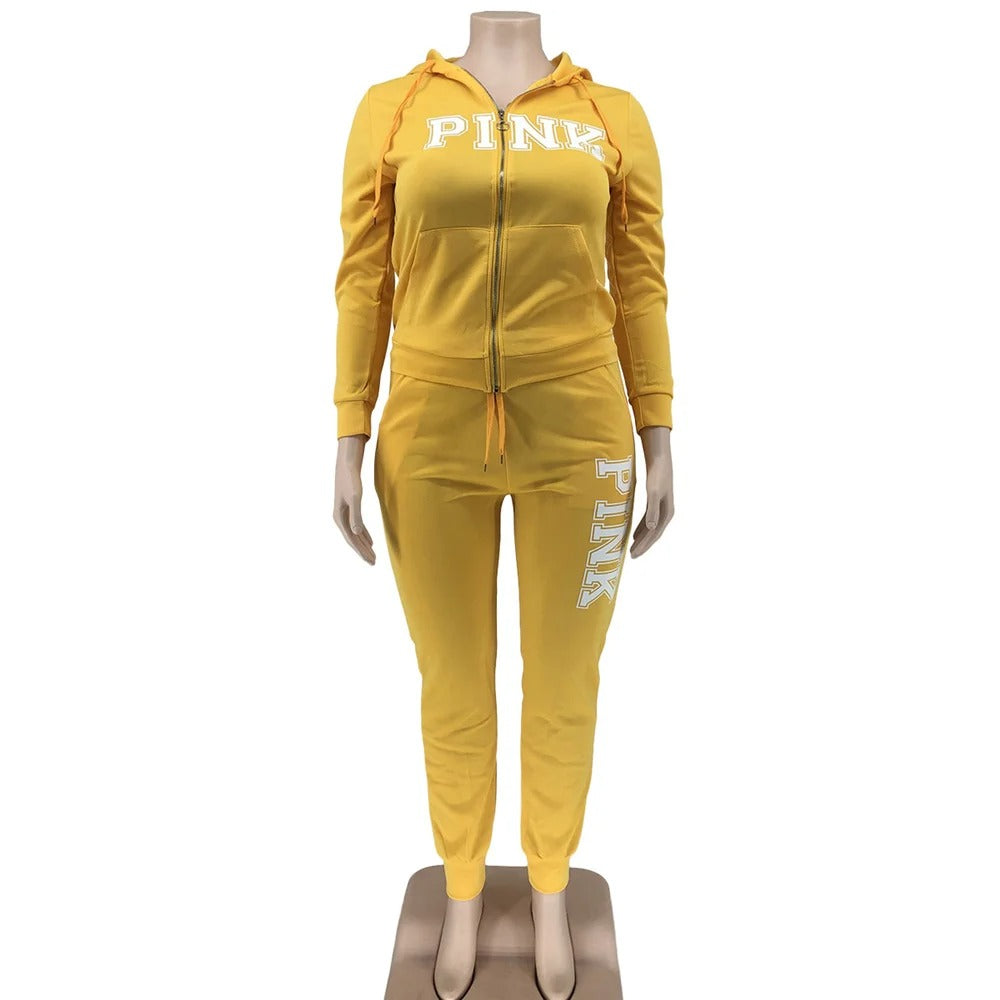 Plus Size Two Piece Zipped Up Hoodie & Tracksuit Womens