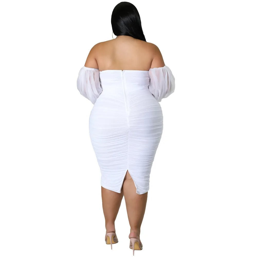 Plus Size Off Shoulder Mesh Sleeve Dress for Women