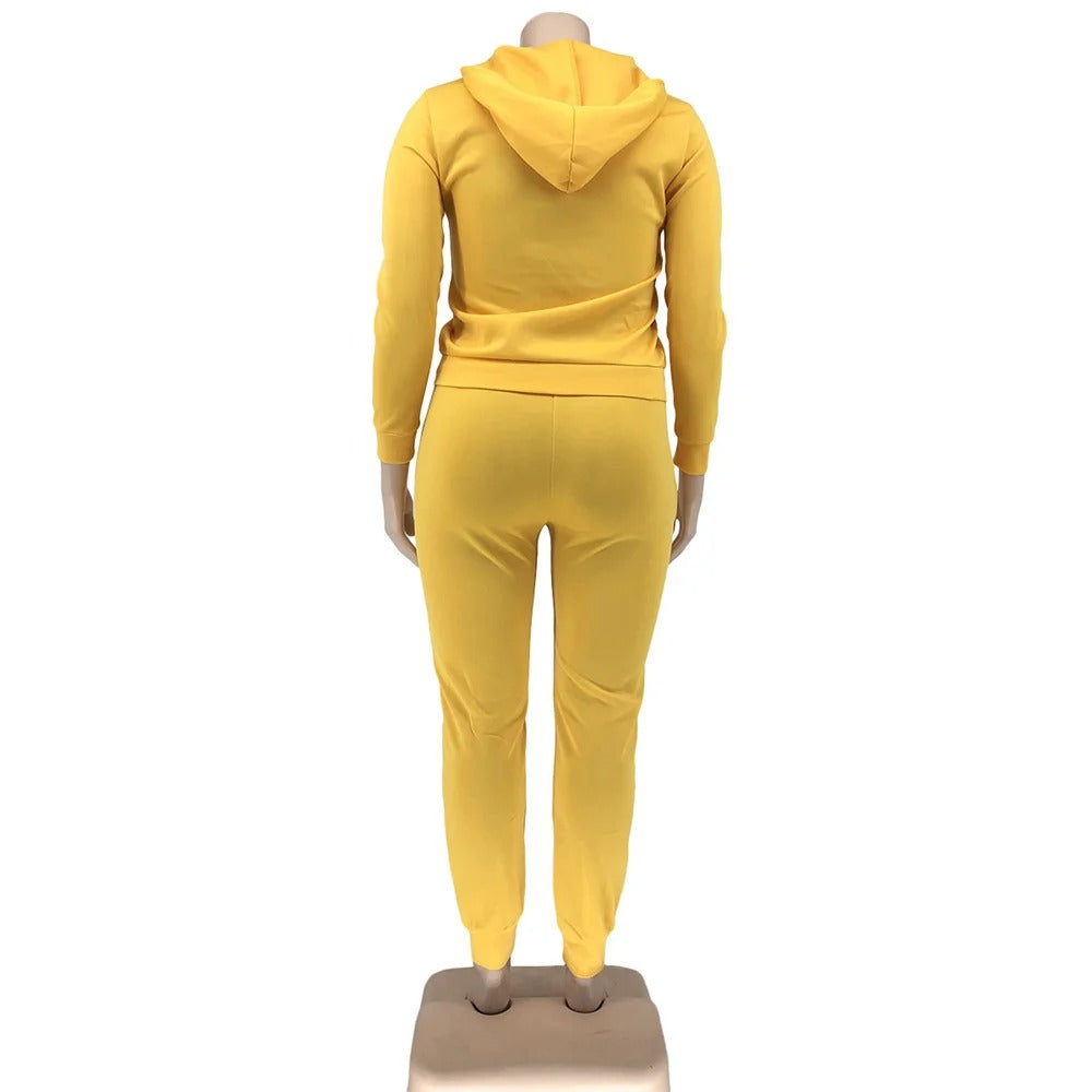 Plus Size Two Piece Zipped Up Hoodie & Tracksuit Womens