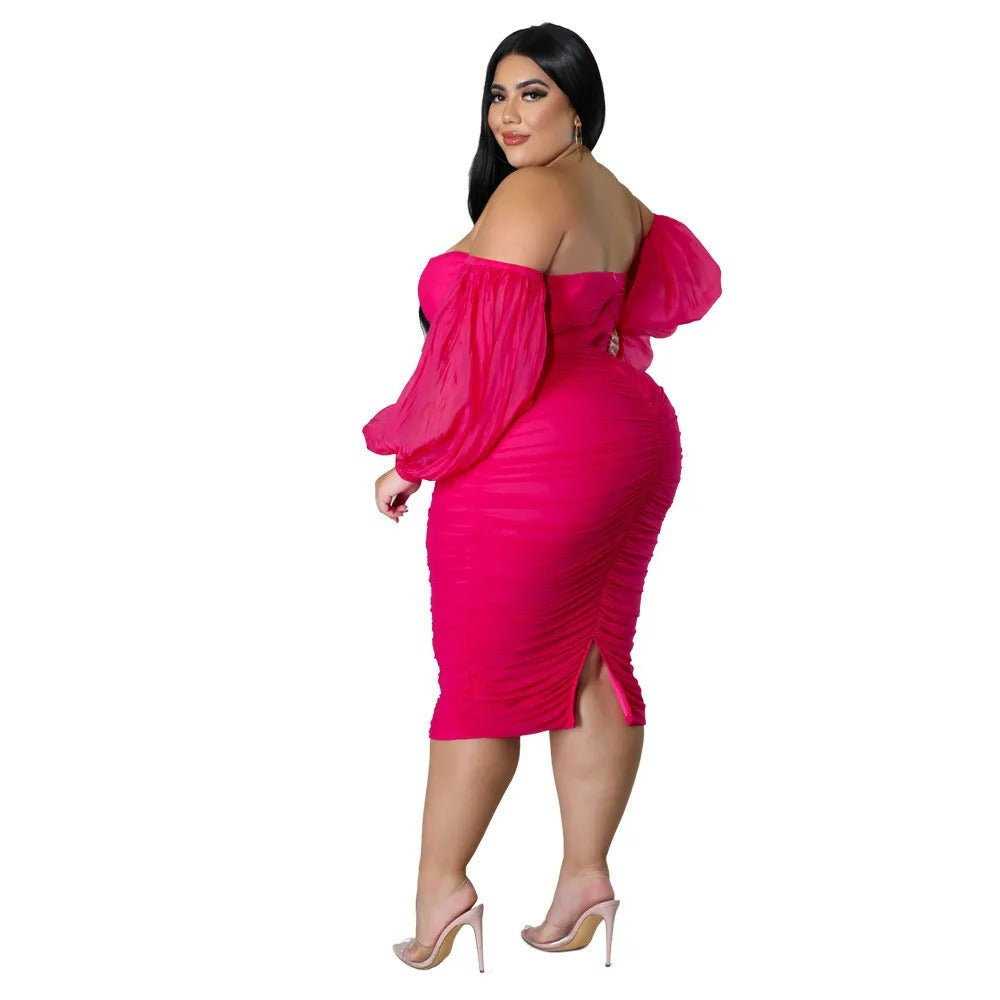 Plus Size Off Shoulder Mesh Sleeve Dress for Women