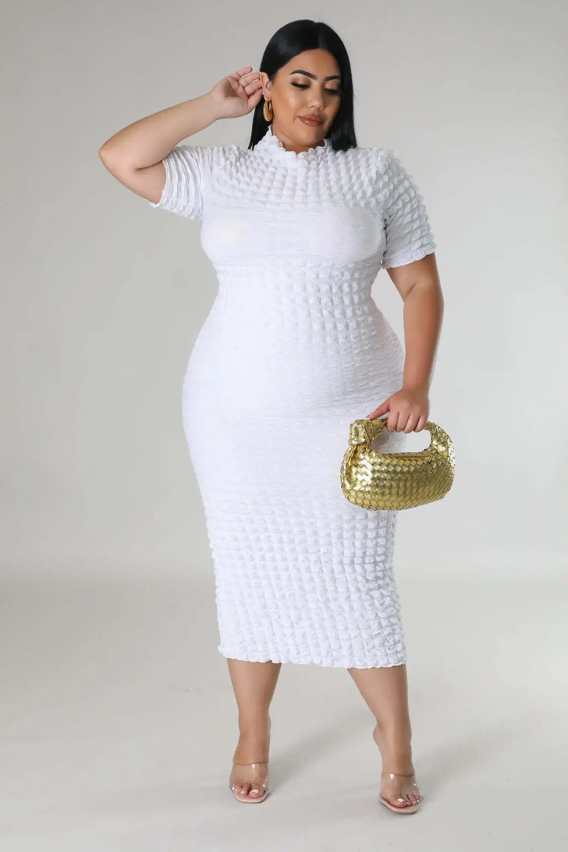 Plus Size Women Elegant Short Sleeve Bubble Dress