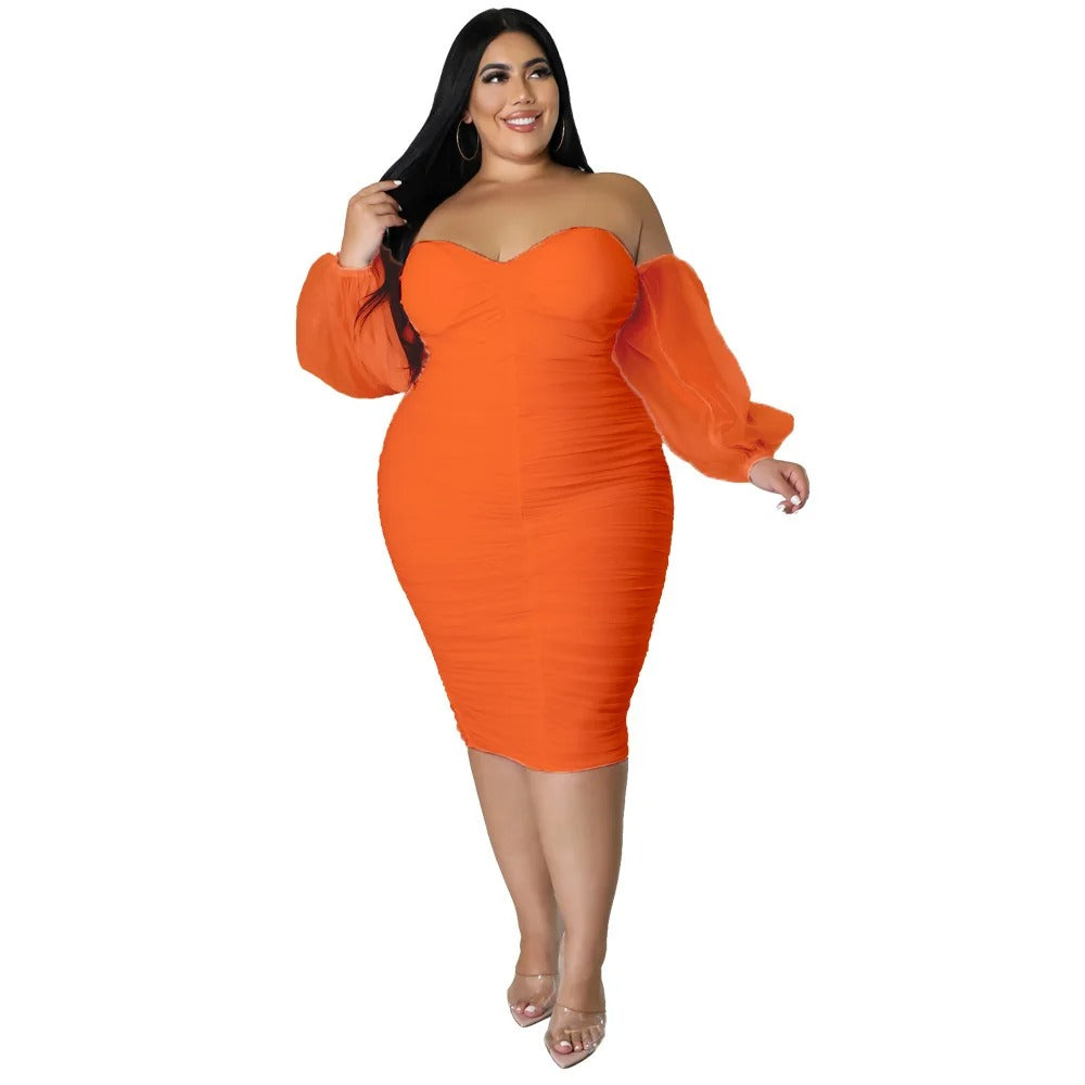 Plus Size Off Shoulder Mesh Sleeve Dress for Women