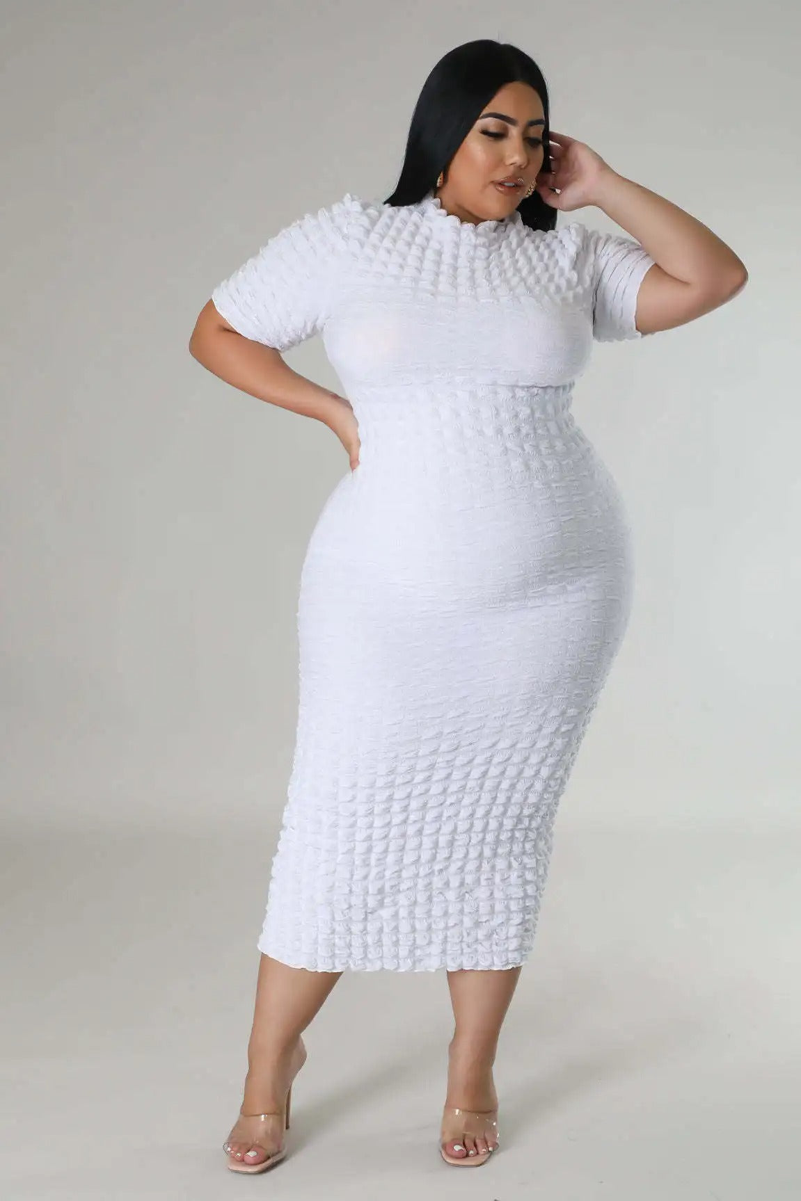 Plus Size Women Elegant Short Sleeve Bubble Dress