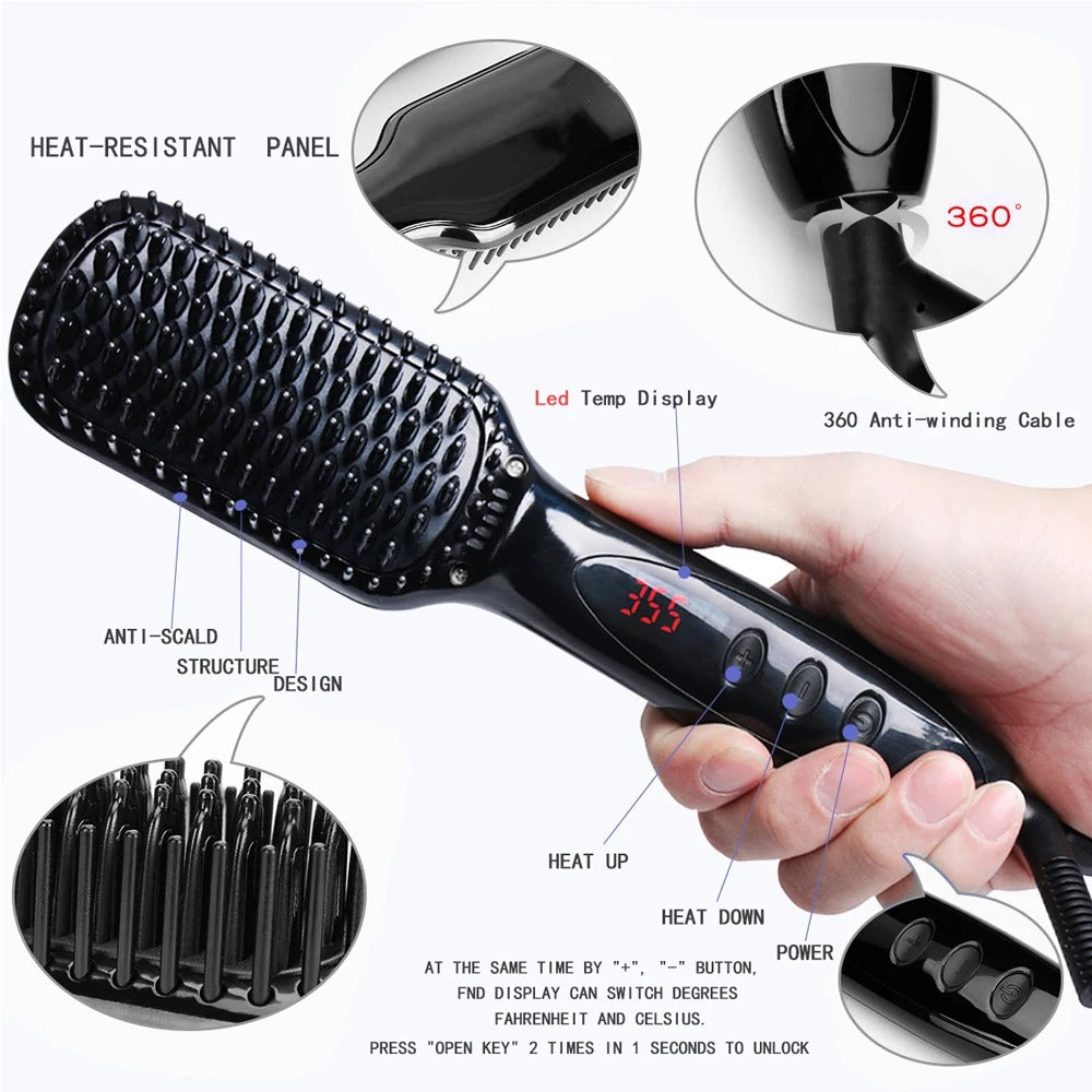 Hair Straightening Brush for Thin Fine Thick Frizz Curly Hair