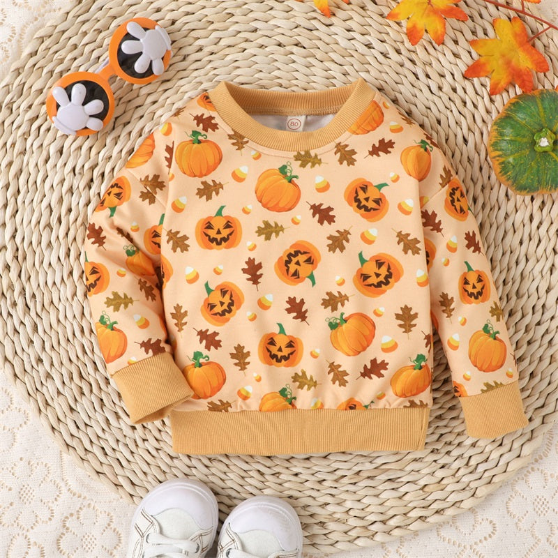 Pumpkin Print Pullover Halloween Clothes for Kids