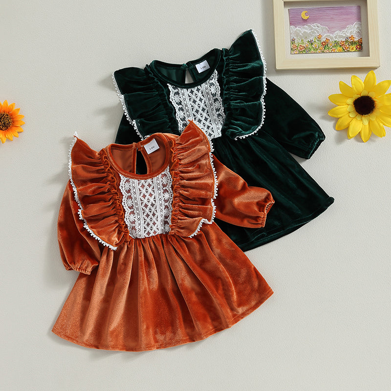 Long Sleeve Crew Neck Baby Girl Kids Dress