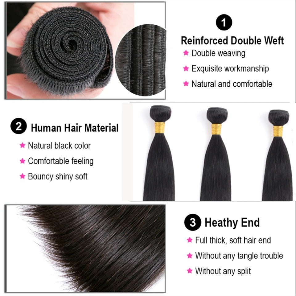 Bone Straight Virgin Human Hair Bundles – 3 Mixed Lengths