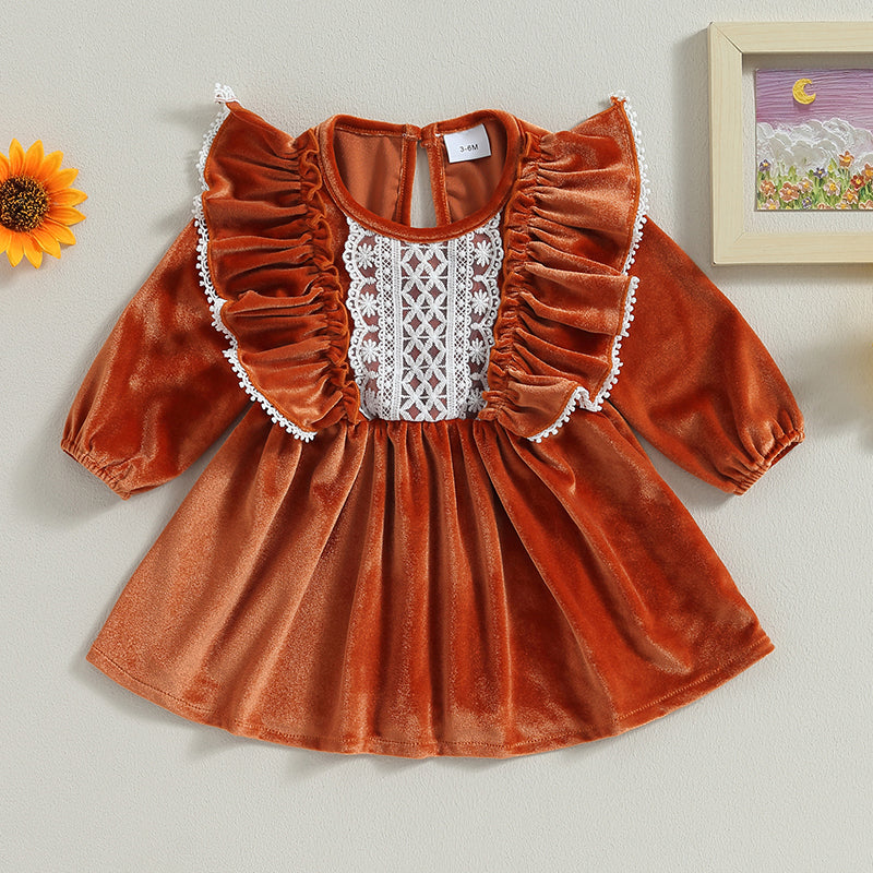 Long Sleeve Crew Neck Baby Girl Kids Dress