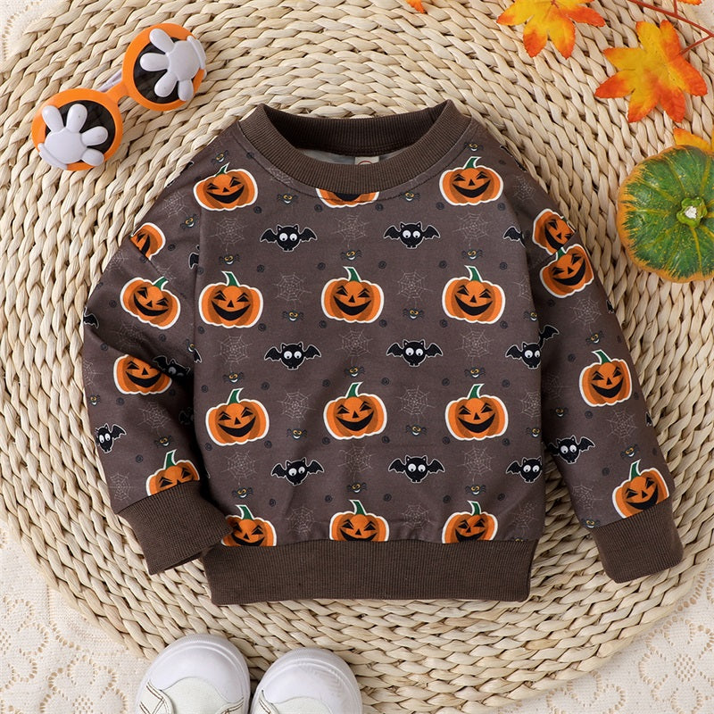 Pumpkin Print Pullover Halloween Clothes for Kids