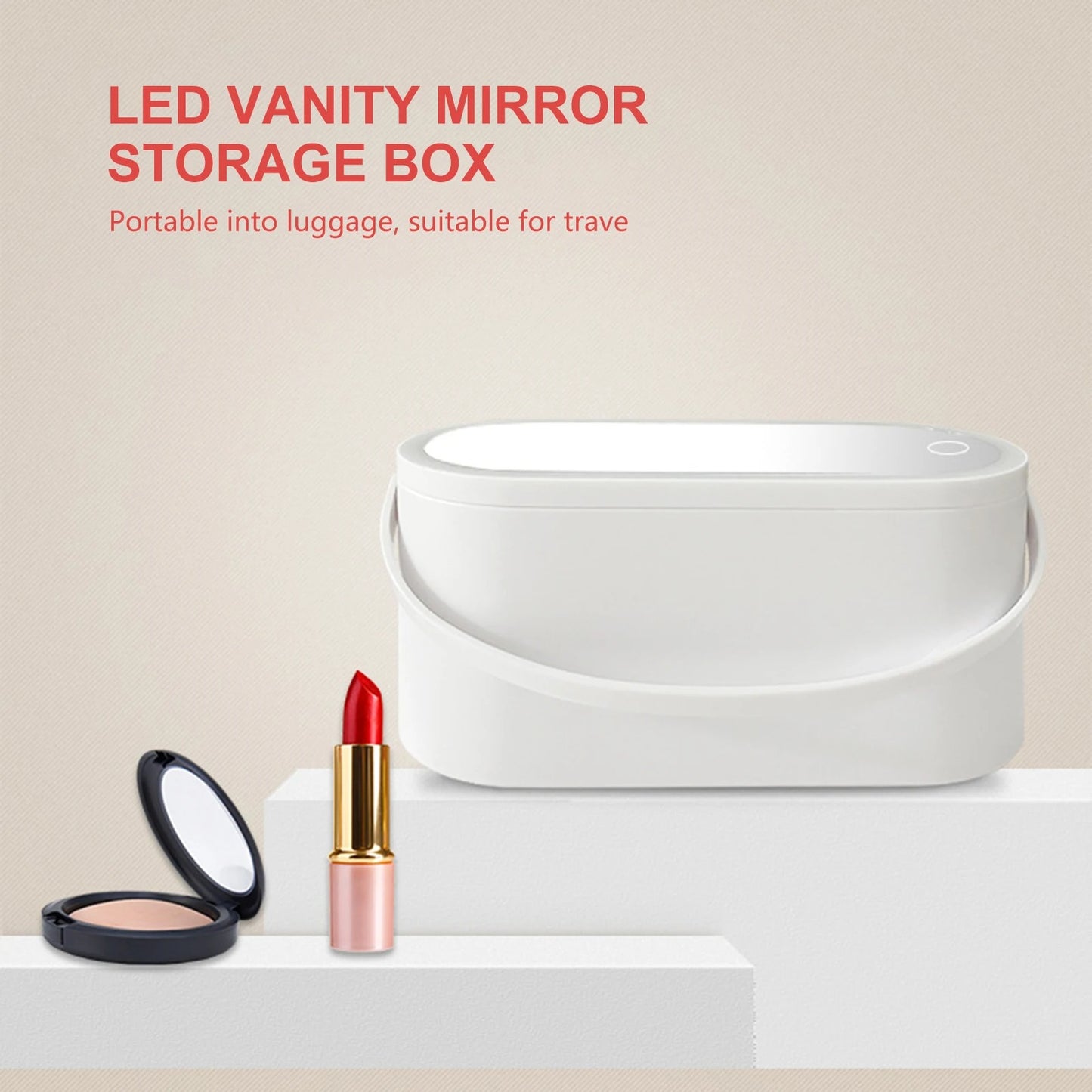 Portable Makeup Organizer Box With Mirror & LED Light for Beauty