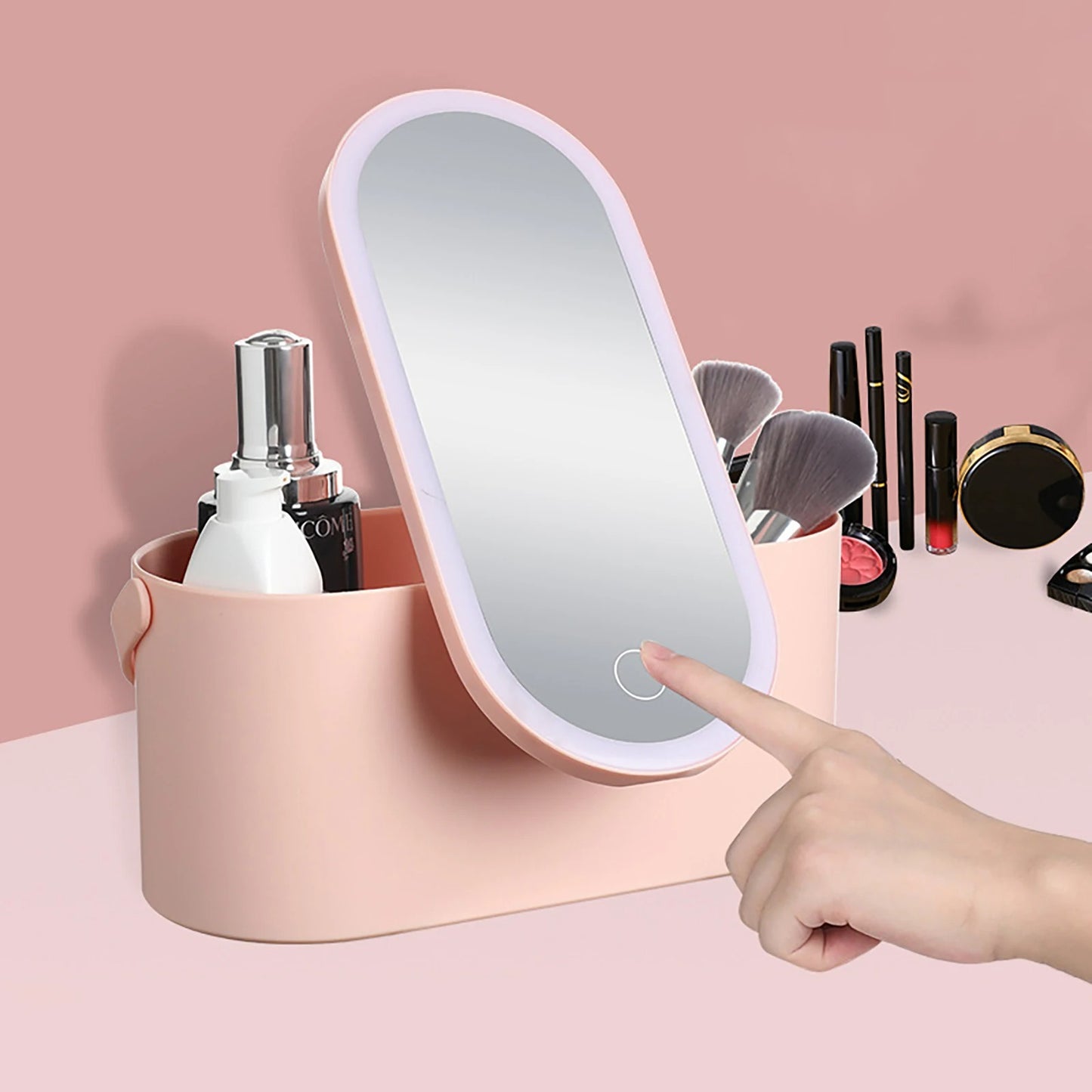 Portable Makeup Organizer Box With Mirror & LED Light for Beauty