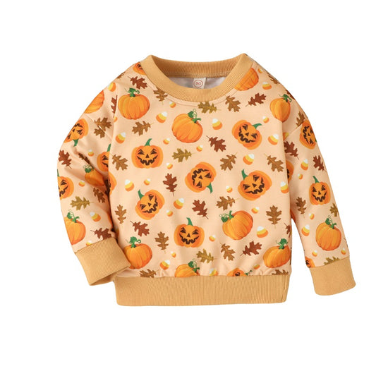 Pumpkin Print Pullover Halloween Clothes for Kids