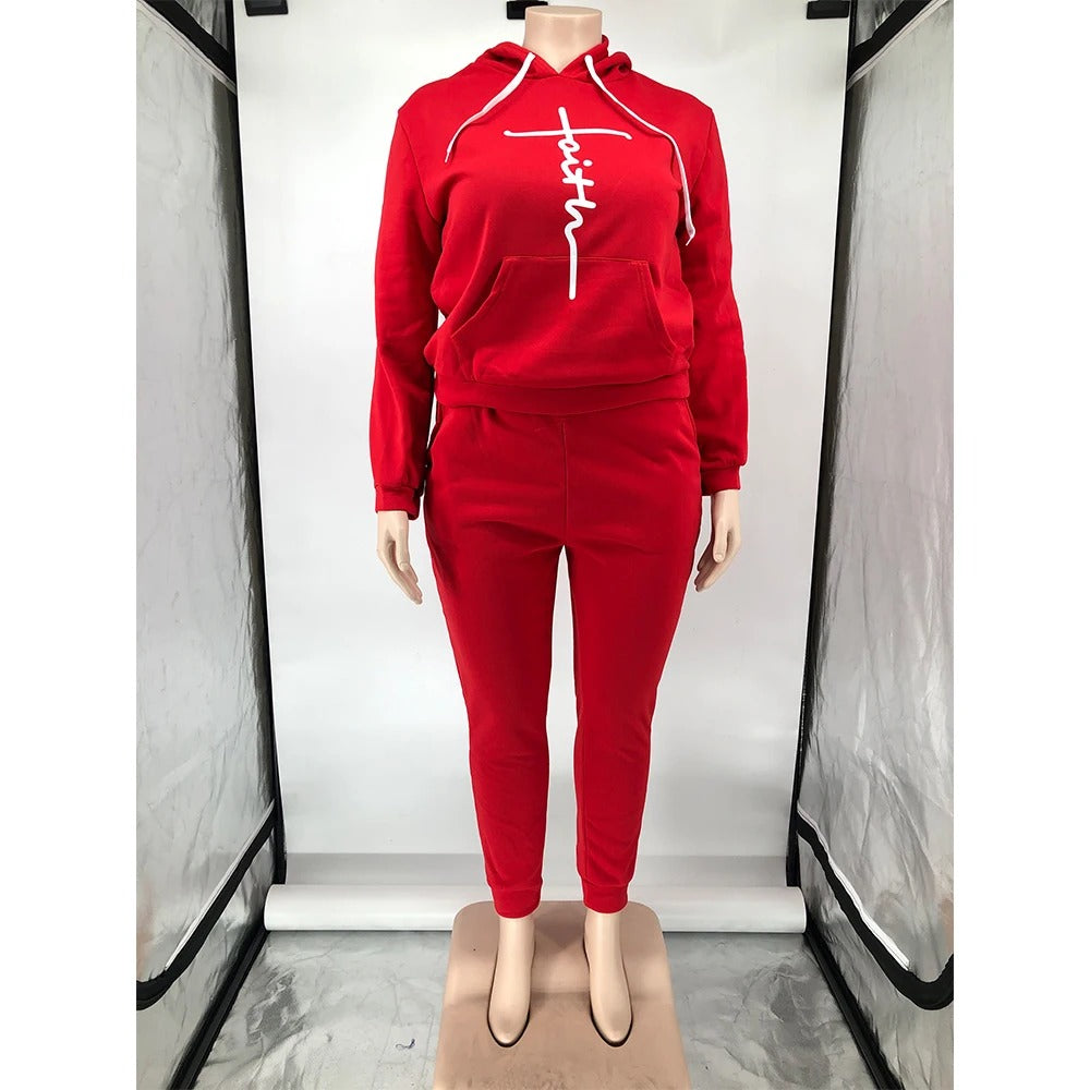 Plus Size Two Piece Pocket Hoodie & Tracksuit Womens