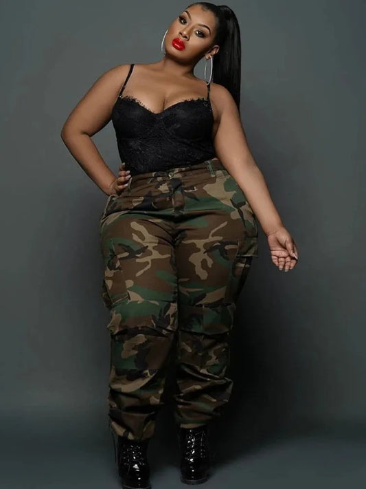 Plus Size Camouflage Cargo Pants for Women