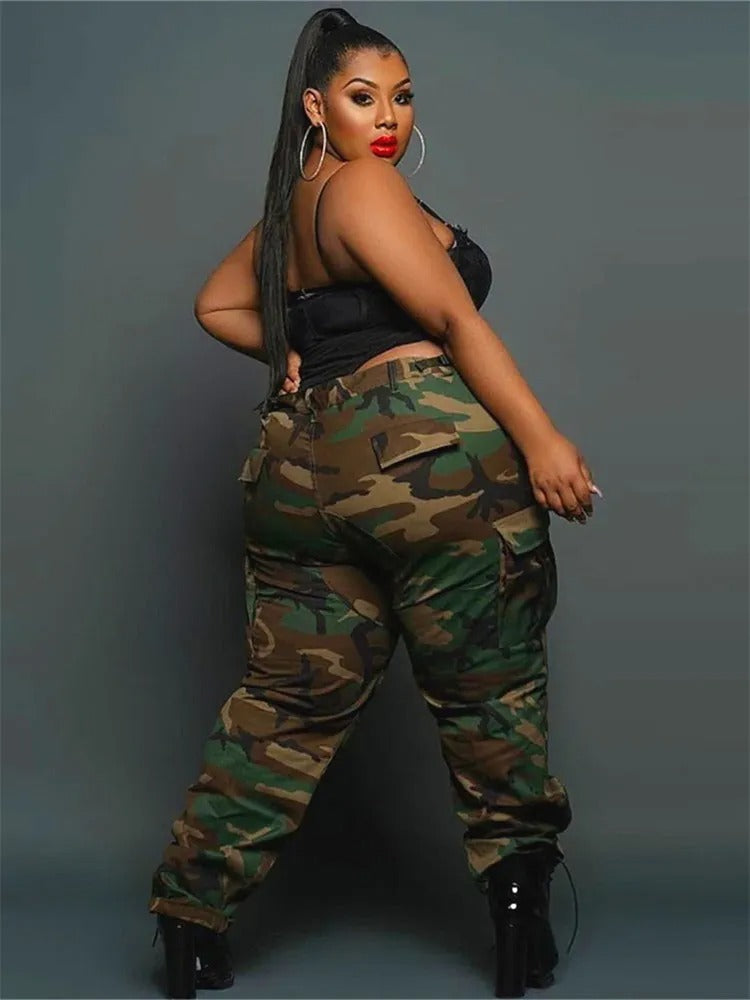 Plus Size Camouflage Cargo Pants for Women