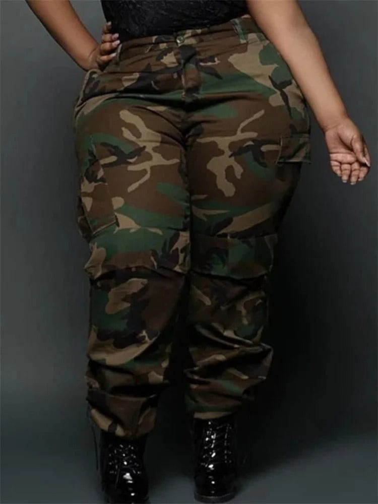 Plus Size Camouflage Cargo Pants for Women