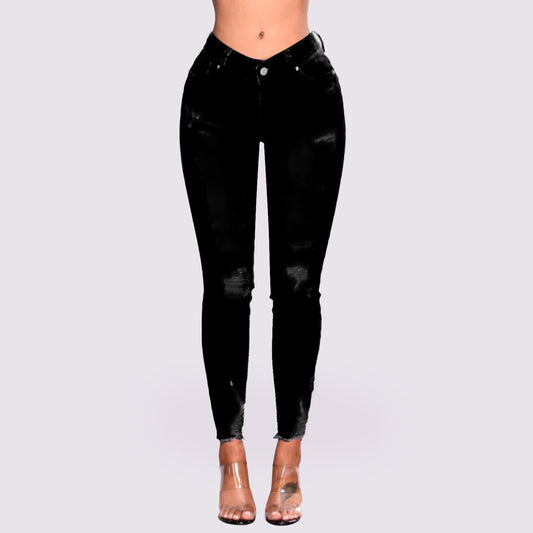 Distressed Ripped High Waist Jeans for Women - Black