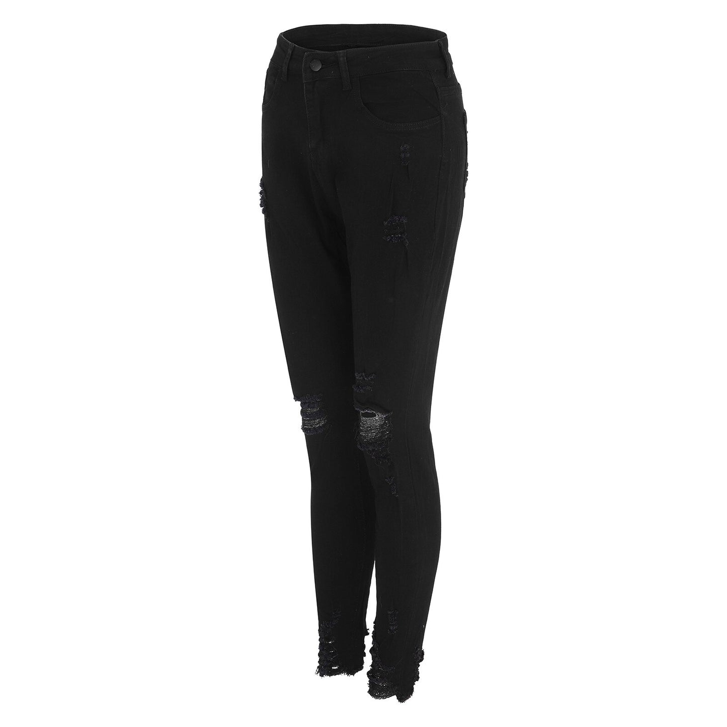 Distressed Ripped High Waist Jeans for Women - Black