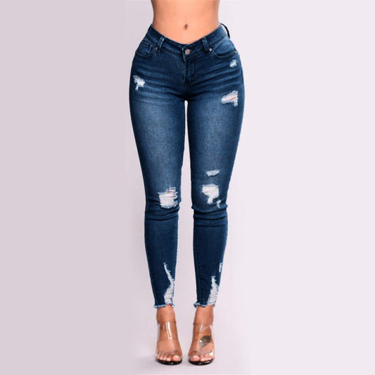 Distressed Ripped High Waist Jeans for Women - Blue