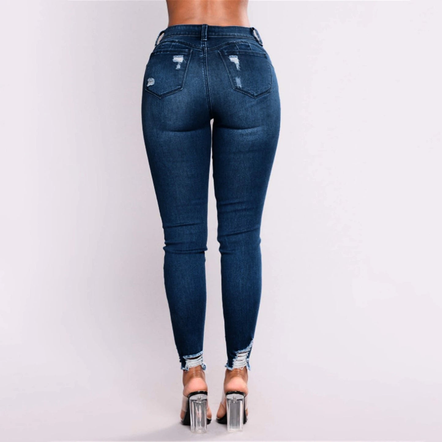 Distressed Ripped High Waist Jeans for Women - Blue