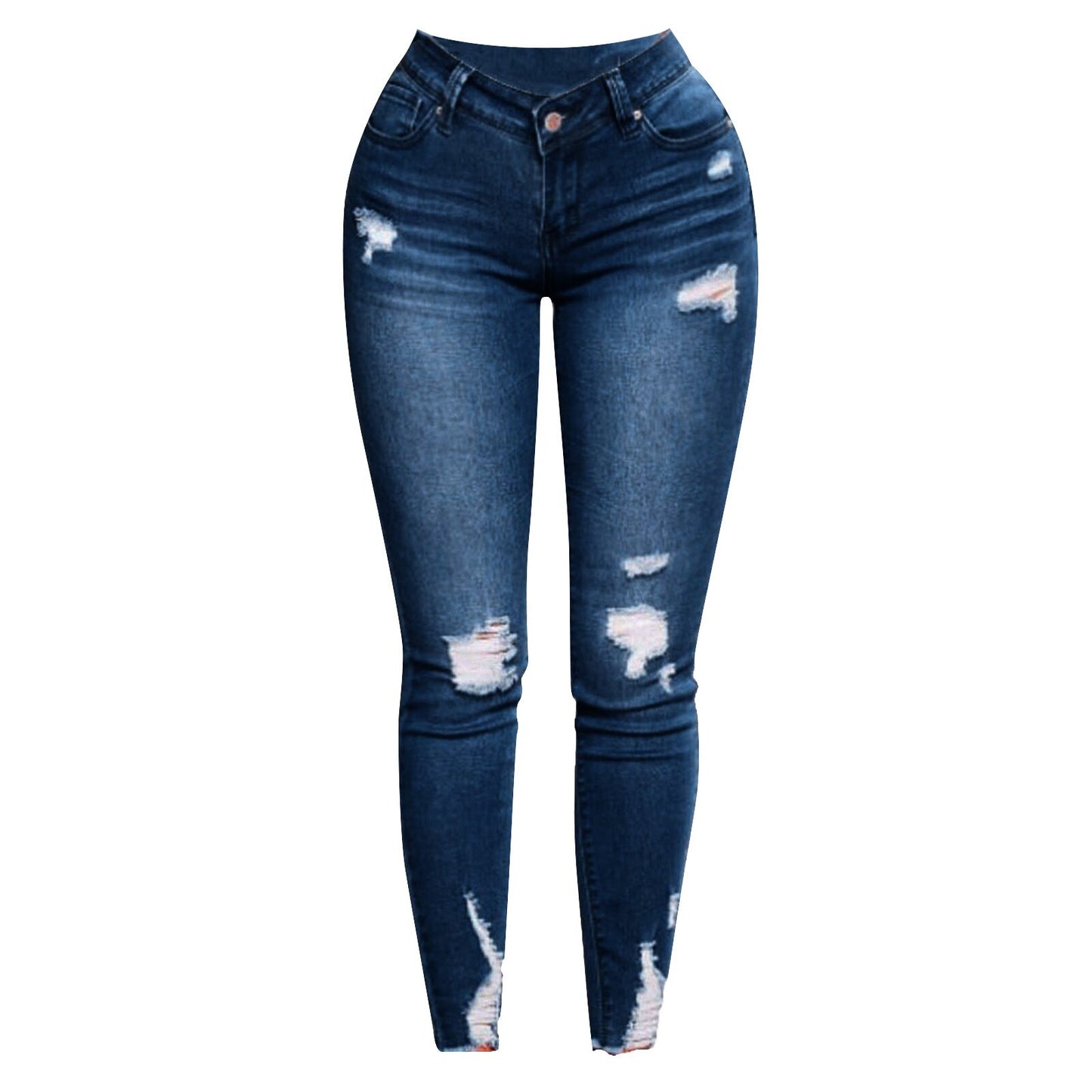 Distressed Ripped High Waist Jeans for Women - Blue