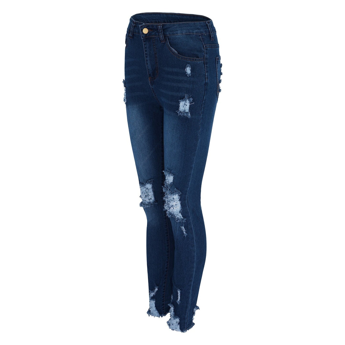 Distressed Ripped High Waist Jeans for Women - Blue