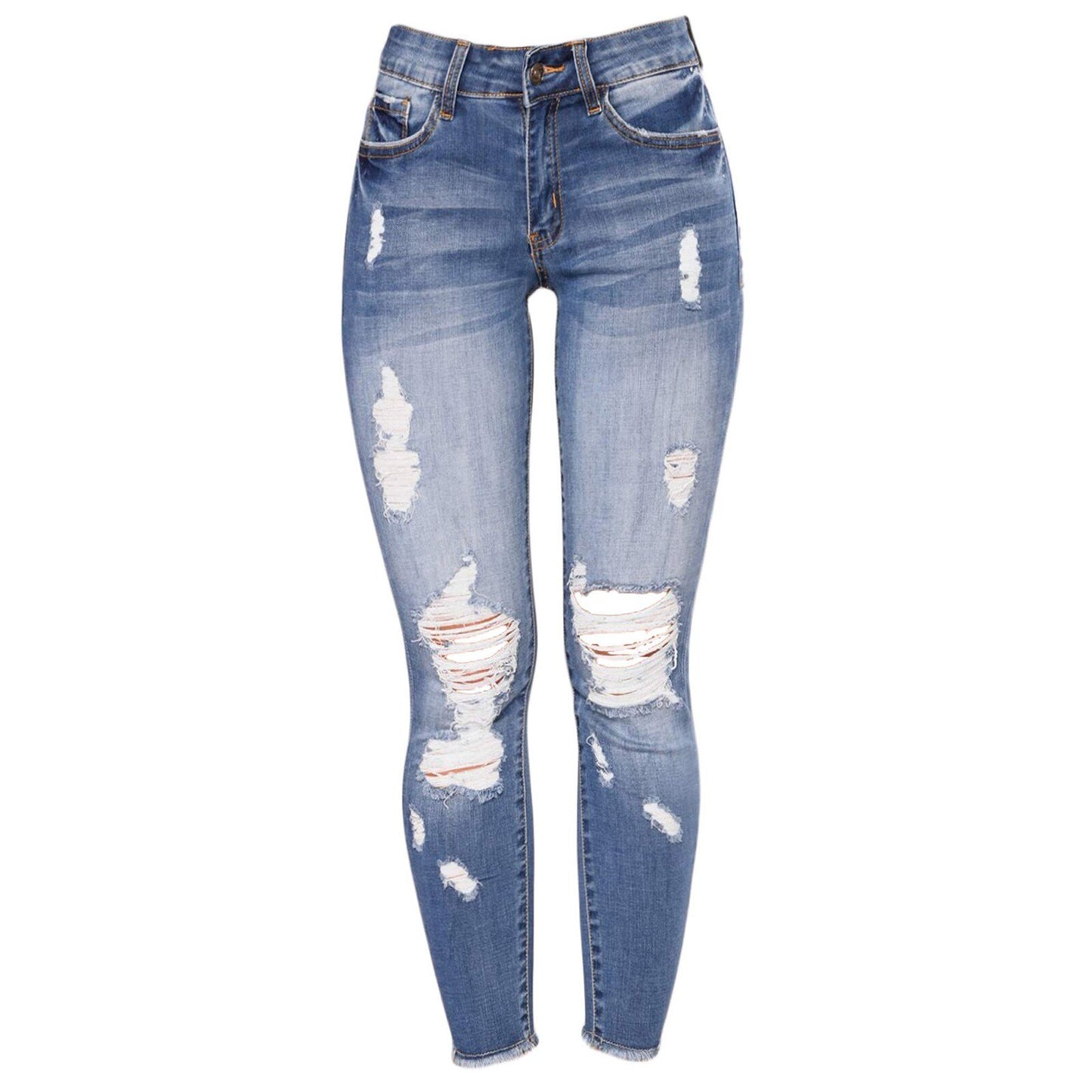 Distressed Ripped High Waist Jeans for Women - Light Blue