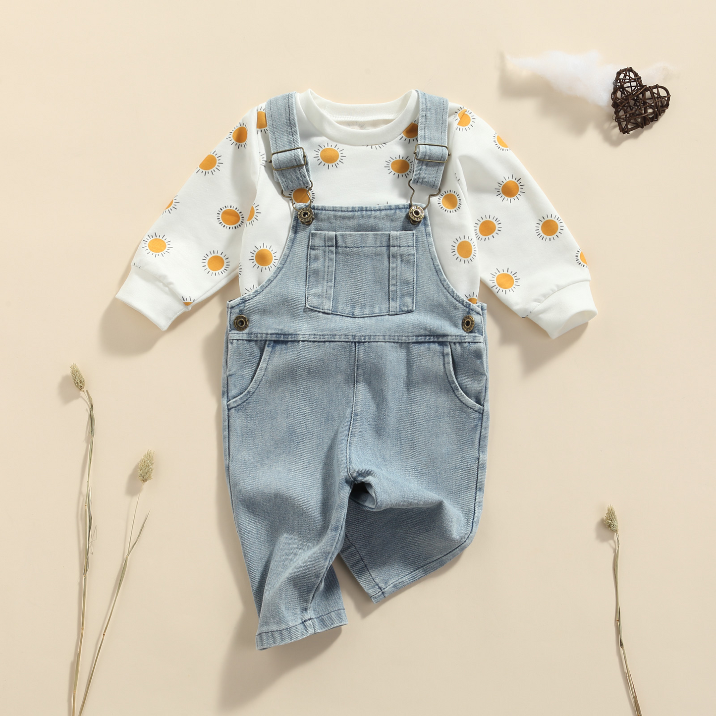 Two Piece Set for Baby Kids Clothes Suspender Jeans & Sweater