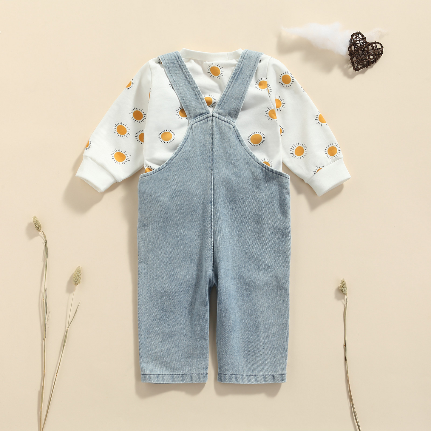 Two Piece Set for Baby Kids Clothes Suspender Jeans & Sweater