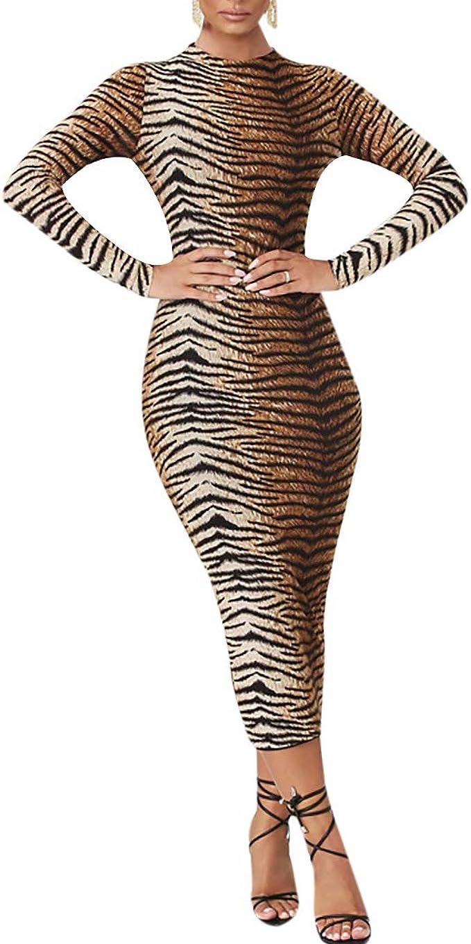 Classy Tiger Print Midi Bodycon Dress