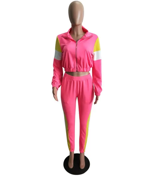 Colorblock Sporty Tracksuit Two Piece Set for Women