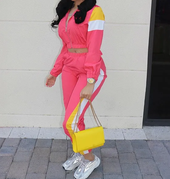 Colorblock Sporty Tracksuit Two Piece Set for Women