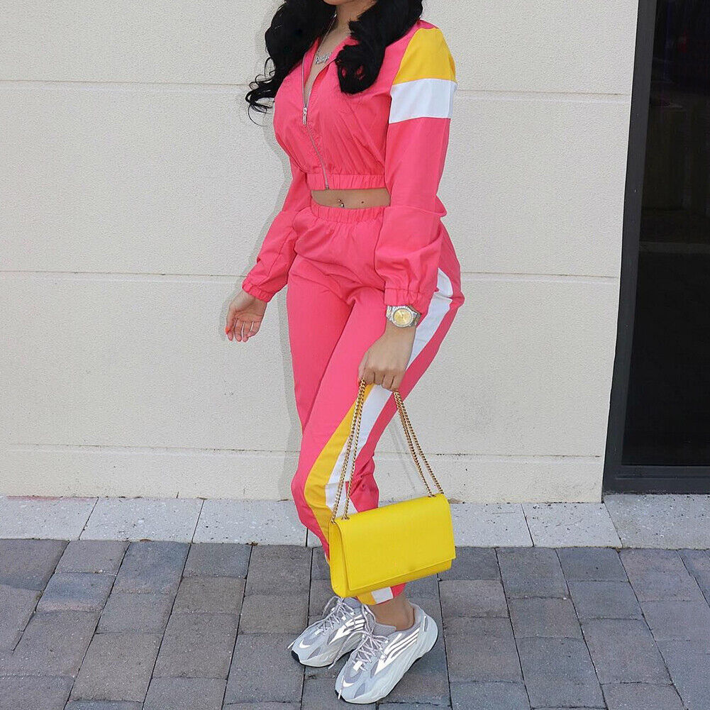 Colorblock Sporty Tracksuit Two Piece Set for Women