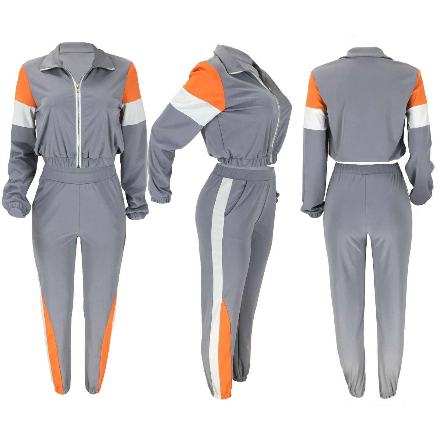 Colorblock Sporty Tracksuit Two Piece Set for Women