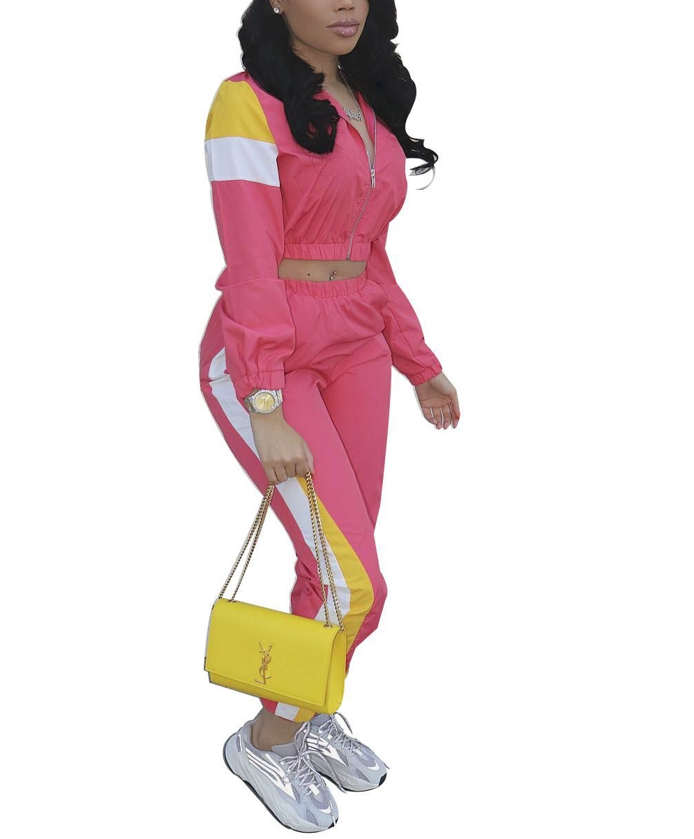 Colorblock Sporty Tracksuit Two Piece Set for Women