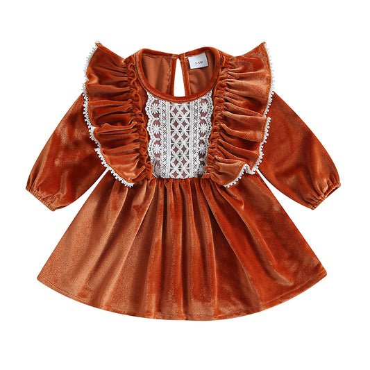 Long Sleeve Crew Neck Baby Girl Kids Dress