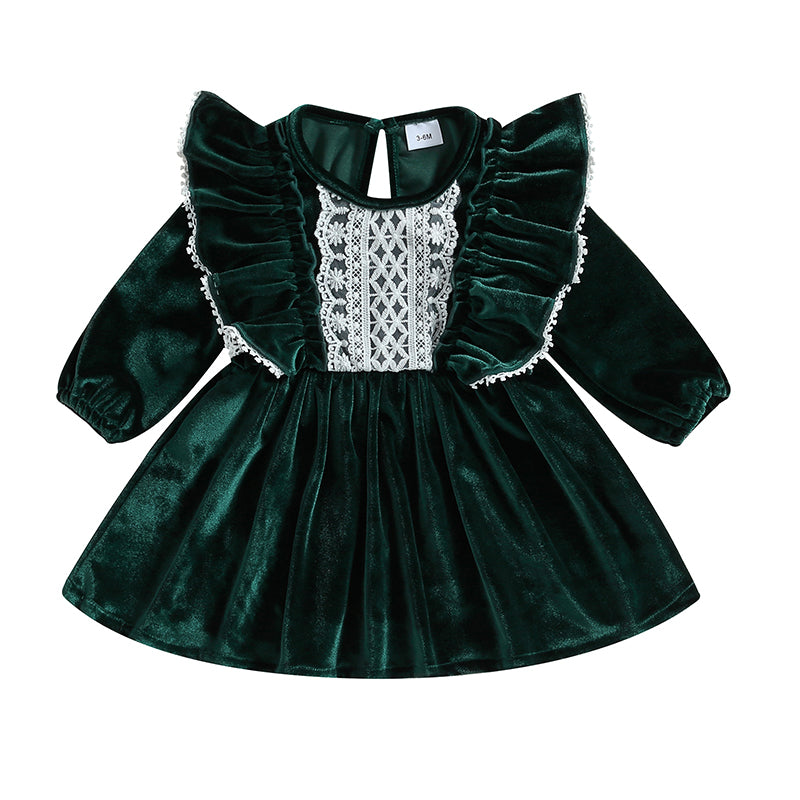 Long Sleeve Crew Neck Baby Girl Kids Dress